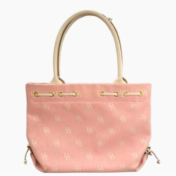 Vintage Dooney & Bourke Pink and White Monogram Logo Tote/Handbag - Picture 2 of 6